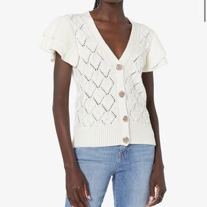 The Drop NWT Emma Ruffle Shoulder Cardigan Sweater